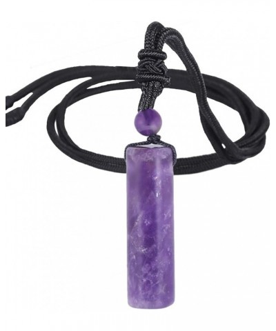 Healing Crystal Stone Pendant Necklace for Women and Men, Cylindrical Amulet Pendant wirh Adjustable Nylon Rope Purple 2-Amet...