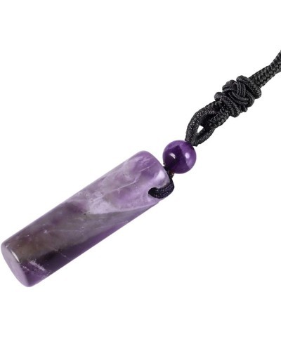 Healing Crystal Stone Pendant Necklace for Women and Men, Cylindrical Amulet Pendant wirh Adjustable Nylon Rope Purple 2-Amet...