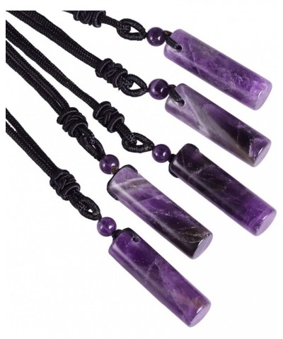 Healing Crystal Stone Pendant Necklace for Women and Men, Cylindrical Amulet Pendant wirh Adjustable Nylon Rope Purple 2-Amet...