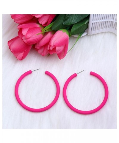 Hot Pink Hoop Earrings Big Neon Stud Earrings 80s90s Classic Large Round Hoop Earrings Acrylic Hoop Earrings for Women Girls ...