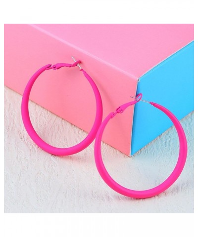 Hot Pink Hoop Earrings Big Neon Stud Earrings 80s90s Classic Large Round Hoop Earrings Acrylic Hoop Earrings for Women Girls ...