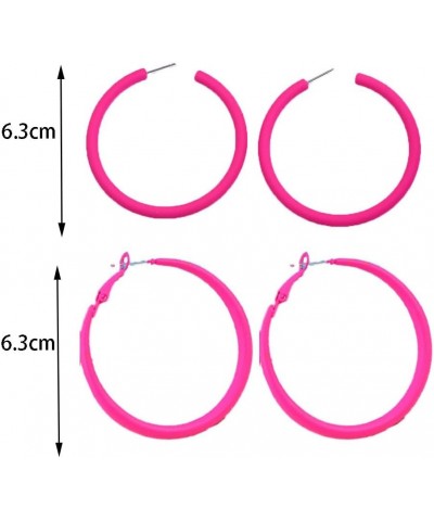 Hot Pink Hoop Earrings Big Neon Stud Earrings 80s90s Classic Large Round Hoop Earrings Acrylic Hoop Earrings for Women Girls ...