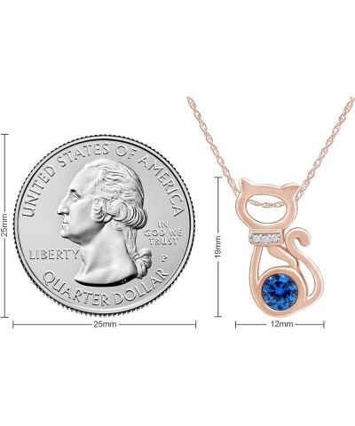 Round Cut Simulated Birthstone & White Cubic Zirconia CAT Pendant Necklace Jewelry For Women In 14k Gold Over Sterling Silver...