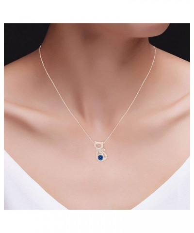 Round Cut Simulated Birthstone & White Cubic Zirconia CAT Pendant Necklace Jewelry For Women In 14k Gold Over Sterling Silver...