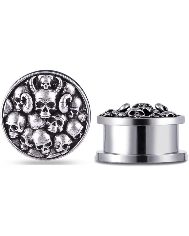 2PCS Skull Spike Screw Ear Gauge Plug Ear Tunnel 316L Stainless Steel Piercing Hangers Expander Stretchers 0g-1"(8mm-25mm) 5/...