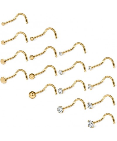 20G 18G Surgical Steel 1.5mm-3mm Flat Ball Clear Diamond CZ Nose Stud Rings Screw Piercing Jewelry 16-26PCS 18G: 16PCS - Gold...