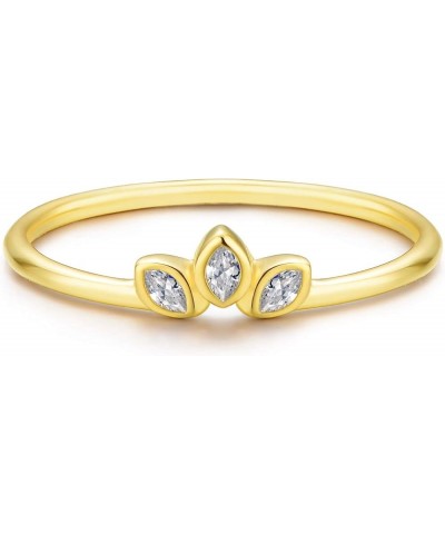 Sterling Silver Delicate Dainty Ring for Stacking Three-Stone Marquise Ring 18K Yellow Gold Plating - Yellow $8.10 Rings