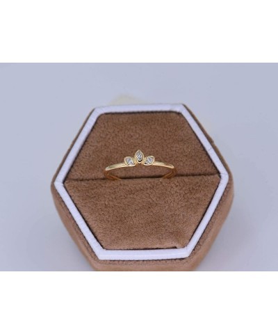 Sterling Silver Delicate Dainty Ring for Stacking Three-Stone Marquise Ring 18K Yellow Gold Plating - Yellow $8.10 Rings