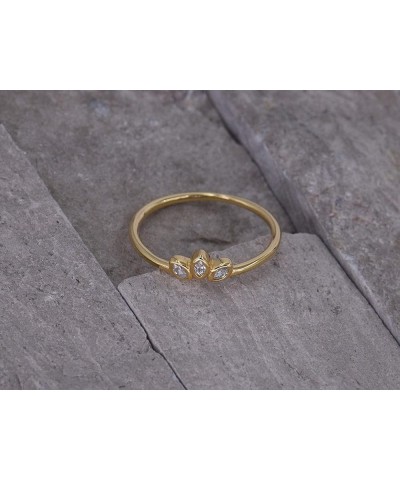 Sterling Silver Delicate Dainty Ring for Stacking Three-Stone Marquise Ring 18K Yellow Gold Plating - Yellow $8.10 Rings