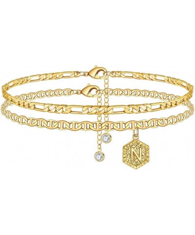 Initial Ankle Bracelets for Women, 14K Gold Plated Double Layered Initial Anklets Jewelry for Women Teen N-Gold $10.44 Anklets