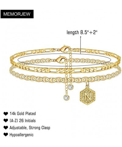 Initial Ankle Bracelets for Women, 14K Gold Plated Double Layered Initial Anklets Jewelry for Women Teen N-Gold $10.44 Anklets