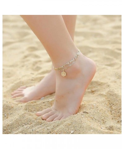 Initial Ankle Bracelets for Women, 14K Gold Plated Double Layered Initial Anklets Jewelry for Women Teen N-Gold $10.44 Anklets