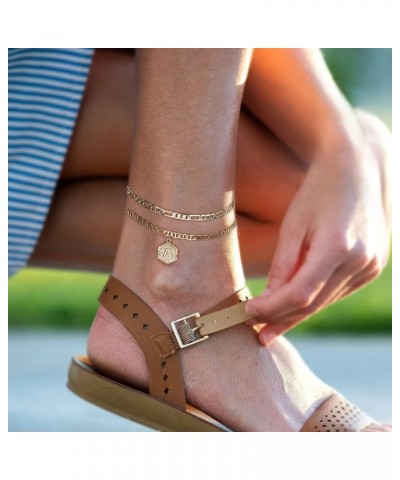 Initial Ankle Bracelets for Women, 14K Gold Plated Double Layered Initial Anklets Jewelry for Women Teen N-Gold $10.44 Anklets