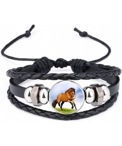 Adjustable Horse Photo Handmade Glass Cabochon Braided Leather Beaded Bracelet for Women Men Pretty Gifts Christmas Birthday ...