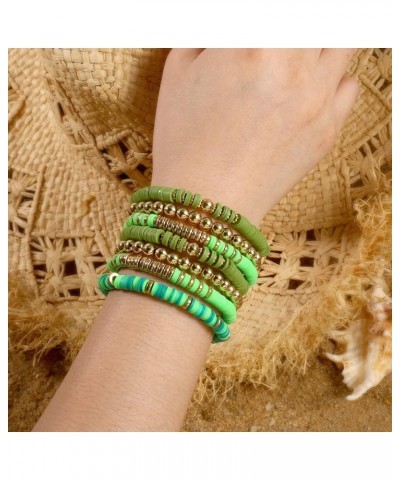 Heishi Beaded Bracelets For Women Polymer Clay Colorful Surfer Stackable Beads Boho Bracelet Summer Beach Jewelry Set Green $...