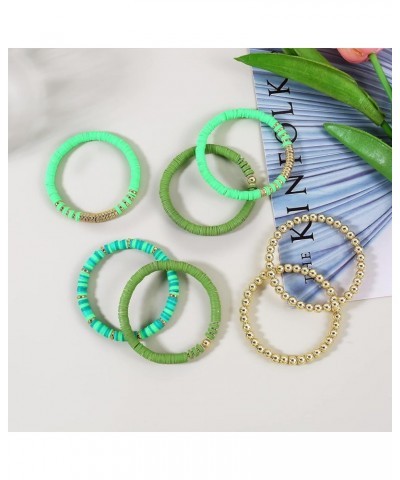 Heishi Beaded Bracelets For Women Polymer Clay Colorful Surfer Stackable Beads Boho Bracelet Summer Beach Jewelry Set Green $...