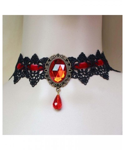 Victorian Costume Party Stone Lace Choker & Bracelet Vintage Black Lace Choker Necklace & Bracelet for Halloween Cosplay Red ...