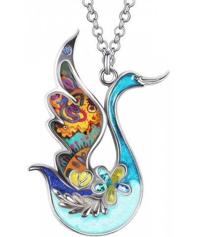 Enamel Alloy Rhinestone Swan Necklace Goose Pendant Novelty Jewelry Gifts for Women Girls Kids Charms Blue $8.79 Necklaces