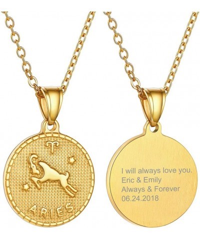 Gold Zodiac Necklace for Women Men, Constellation Coin Horoscope Astrology Pendant Necklaces Lucky Jewelry Personalized- 01. ...