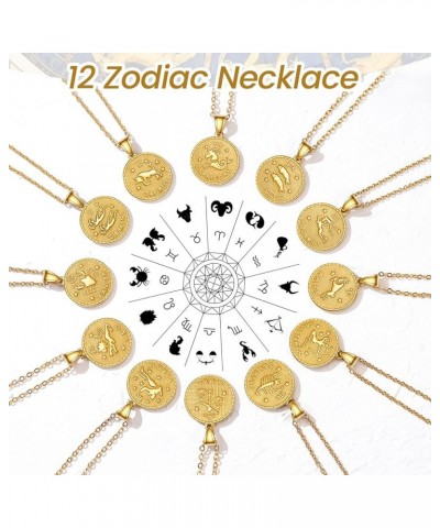 Gold Zodiac Necklace for Women Men, Constellation Coin Horoscope Astrology Pendant Necklaces Lucky Jewelry Personalized- 01. ...