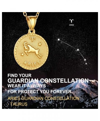 Gold Zodiac Necklace for Women Men, Constellation Coin Horoscope Astrology Pendant Necklaces Lucky Jewelry Personalized- 01. ...