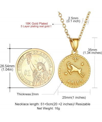 Gold Zodiac Necklace for Women Men, Constellation Coin Horoscope Astrology Pendant Necklaces Lucky Jewelry Personalized- 01. ...