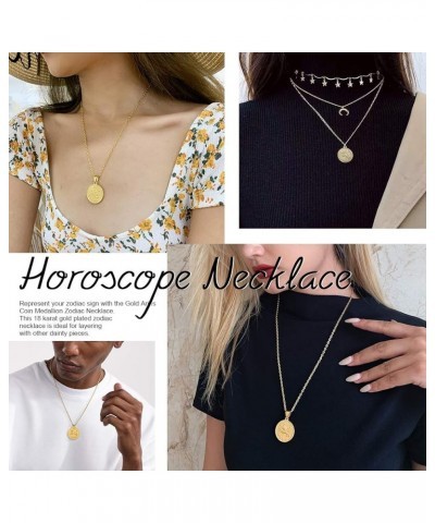 Gold Zodiac Necklace for Women Men, Constellation Coin Horoscope Astrology Pendant Necklaces Lucky Jewelry Personalized- 01. ...