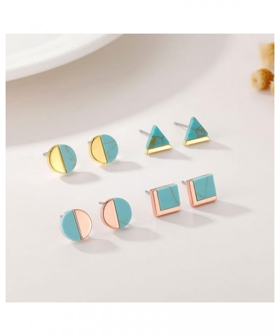 Turquoise Stud Earrings for Women 18K Gold Plated Hypoallergenic Small Studs Geometric Nickel Free Earrings for Women Girls r...