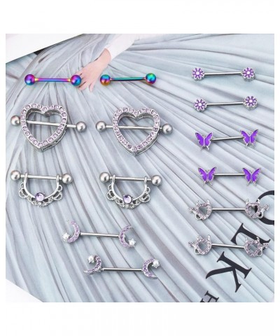 10 Pairs 14G Nipple Rings for Women Hypoallergenic Nipple Piercing Surgical Steel Nipple Rings Cubic Zirconia Barbell Body Ni...