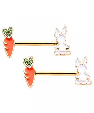 14G Women Nipplerings Piercing 9/16" PVD Steel 2Pc Green Accent Carrot Bunny Nipple Ring Set 14mm $17.39 Body Jewelry