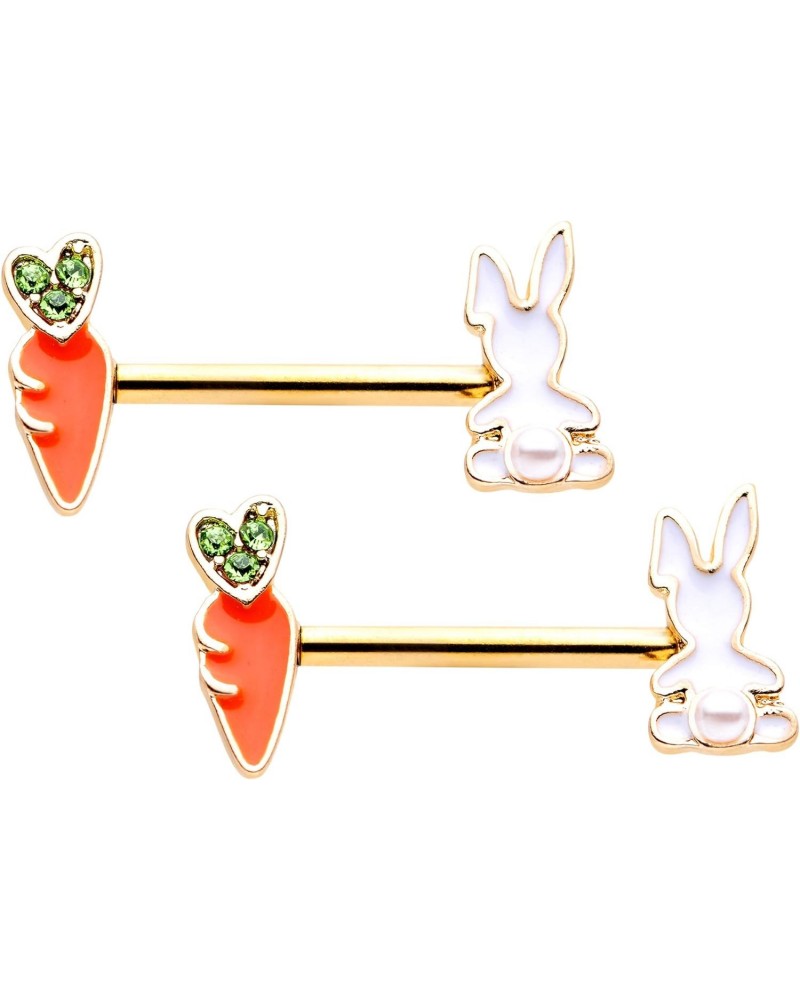 14G Women Nipplerings Piercing 9/16" PVD Steel 2Pc Green Accent Carrot Bunny Nipple Ring Set 14mm $17.39 Body Jewelry