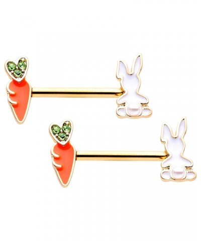 14G Women Nipplerings Piercing 9/16" PVD Steel 2Pc Green Accent Carrot Bunny Nipple Ring Set 14mm $17.39 Body Jewelry