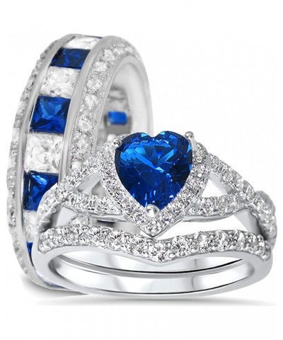 His Hers Sterling Blue Sapphire CZ Bridal Wedding Band Engagement Ring Set Him Her Her 10 - His 10 $59.40 Sets