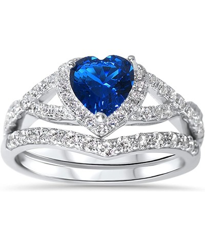 His Hers Sterling Blue Sapphire CZ Bridal Wedding Band Engagement Ring Set Him Her Her 10 - His 10 $59.40 Sets