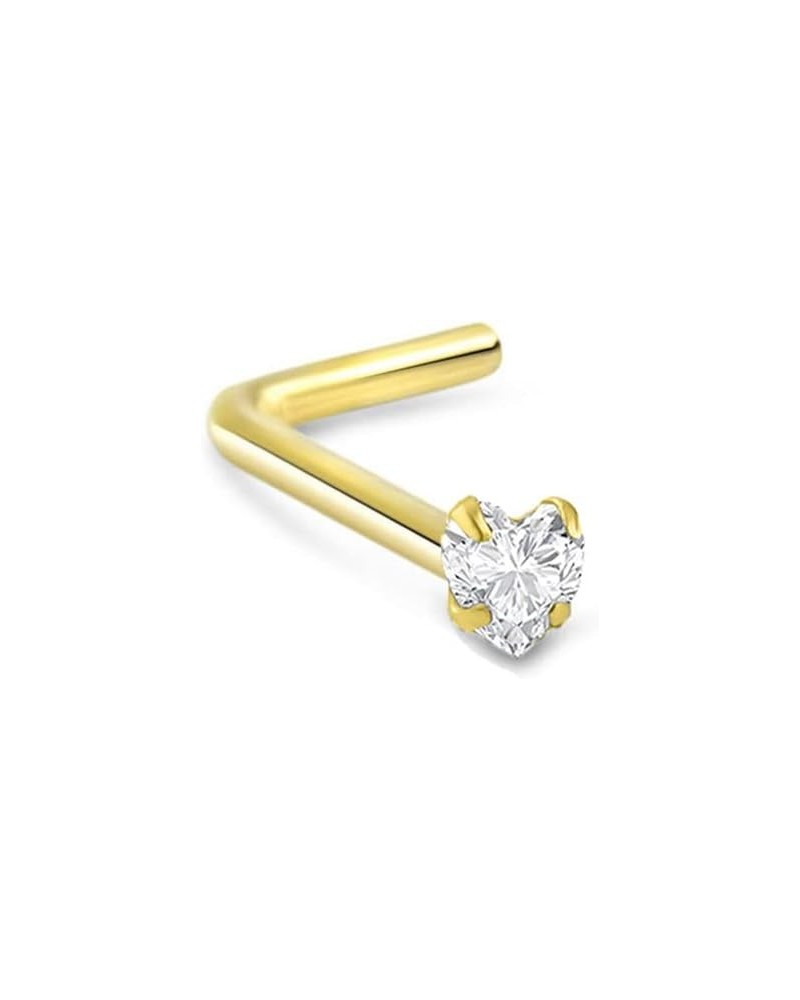 14k White or Yellow Gold 3mm Heart CZ 22G 20G 18G Yellow Gold L Bend-20G $13.94 Body Jewelry