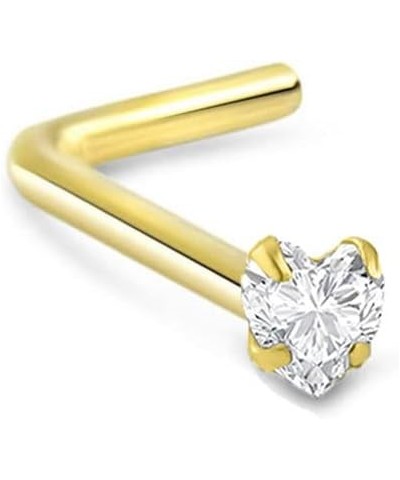 14k White or Yellow Gold 3mm Heart CZ 22G 20G 18G Yellow Gold L Bend-20G $13.94 Body Jewelry