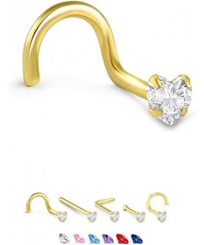 14k White or Yellow Gold 3mm Heart CZ 22G 20G 18G Yellow Gold L Bend-20G $13.94 Body Jewelry