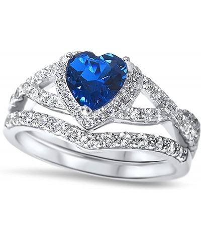 His Hers Sterling Blue Sapphire CZ Bridal Wedding Band Engagement Ring Set Him Her Her 10 - His 10 $59.40 Sets