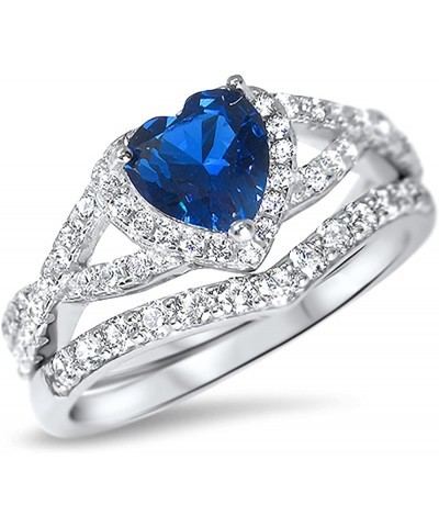 His Hers Sterling Blue Sapphire CZ Bridal Wedding Band Engagement Ring Set Him Her Her 10 - His 10 $59.40 Sets