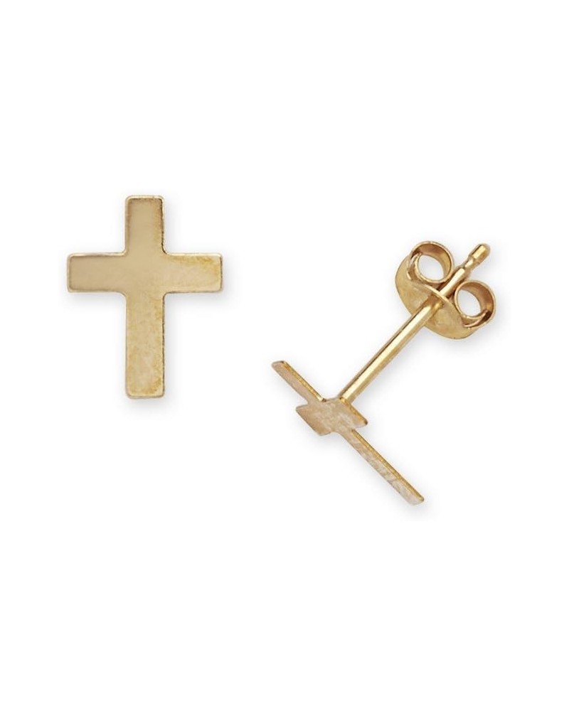 14K Yellow Gold Cross Earrings - Flat Faith Stud Earrings - Cross Earrings for Women and Girls - Catholic Jewelry - Religious...