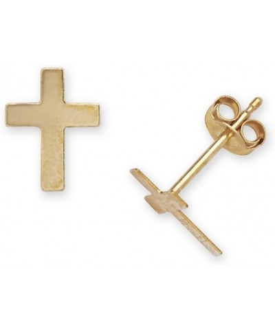 14K Yellow Gold Cross Earrings - Flat Faith Stud Earrings - Cross Earrings for Women and Girls - Catholic Jewelry - Religious...