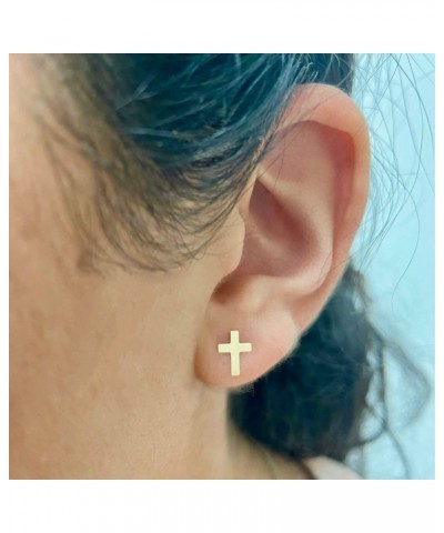 14K Yellow Gold Cross Earrings - Flat Faith Stud Earrings - Cross Earrings for Women and Girls - Catholic Jewelry - Religious...