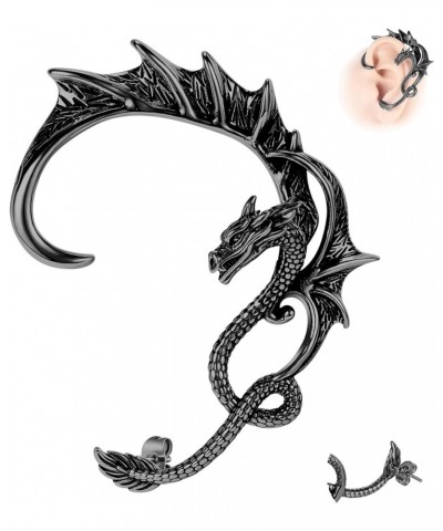 1PCS Gothic Dragon Ear Cuff Stainless Steel Retro Dragon Earrings Punk Snake Dragon Fish Crocodile Cuff Wrap Earrings Cartila...