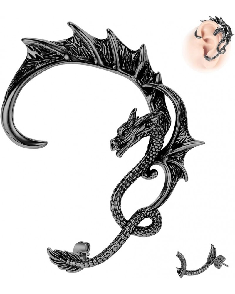 1PCS Gothic Dragon Ear Cuff Stainless Steel Retro Dragon Earrings Punk Snake Dragon Fish Crocodile Cuff Wrap Earrings Cartila...