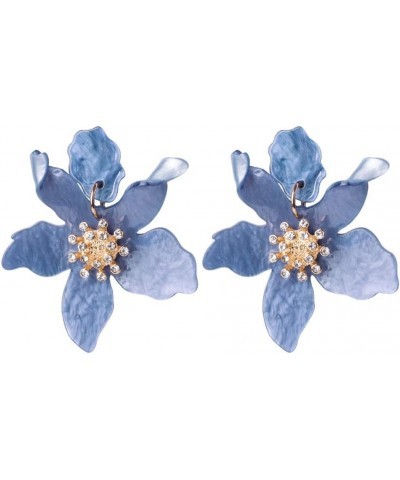 Bohemian Luxury Oversize Resin Big Flower Earrings For Women Stainless Steel Crystal Jewelry $7.67 Earrings