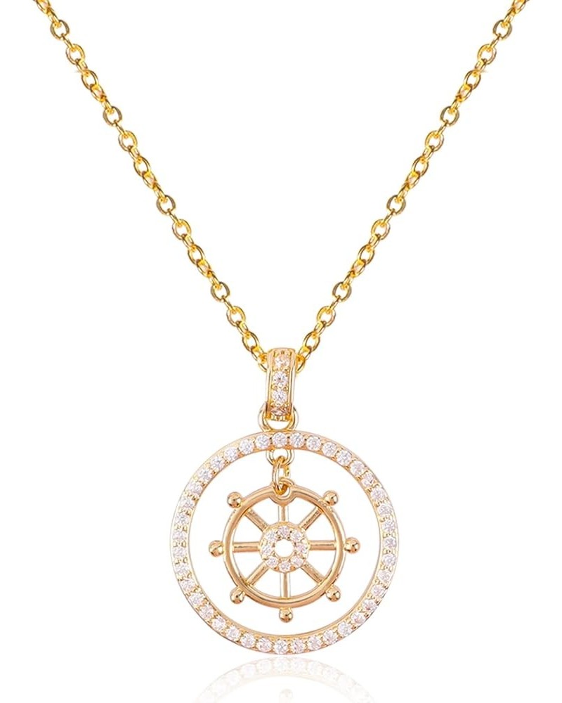 Gold Pendant Necklace, Flower Rudder Compass Necklace for Women Girls, Four Leaf Clover Saturn Moon Star Gold Plated Chain Da...