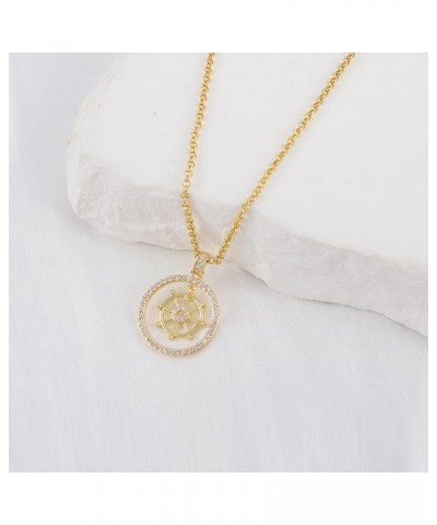 Gold Pendant Necklace, Flower Rudder Compass Necklace for Women Girls, Four Leaf Clover Saturn Moon Star Gold Plated Chain Da...