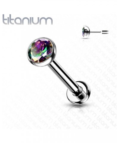 Dynamique Implant Grade Titanium Threadless Push in Labret With Bezel Set CZ Ball Top (Sold Per Piece) T:1.2mm L:8mm S:3mm Vi...