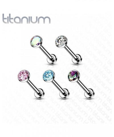 Dynamique Implant Grade Titanium Threadless Push in Labret With Bezel Set CZ Ball Top (Sold Per Piece) T:1.2mm L:8mm S:3mm Vi...