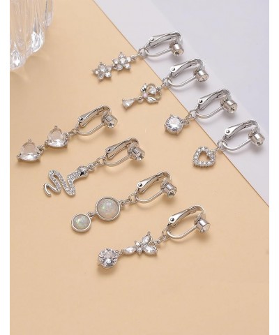 8PCS Fake Belly Ring Clip on Belly Button Rings Heart CZ Star Snake Butterfly Evil Eye Flower Devil Non Piercing Dangling Nav...